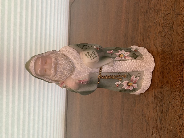 RARE FENTON LTD ED Green Bejeweled Floral PAINTED Santa Figurine #1607 SIGNED 8"