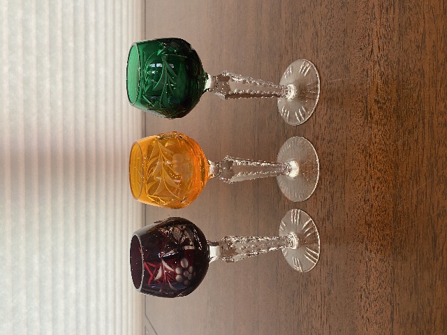 STUNNING SET(3) VTG Lausitzer Multicolored Cut To Clear Crystal Cordials 5.25"H