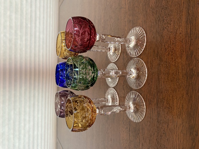 STUNNING SET(6) VTG Multicolored Cut To Clear MOSEL Grape Crystal Cordials 4.5"H
