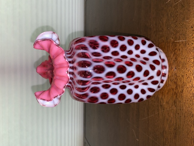 STUNNING VTG FENTON Cranberry Opalescent BUBBLE OPTIC Vase C95531 8.25"H