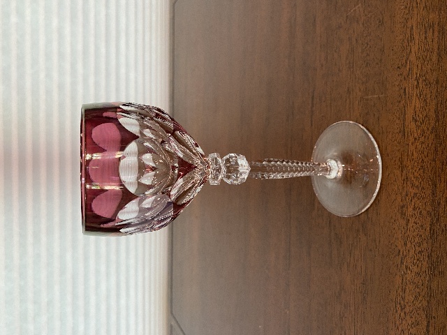 BEAUTIFUL VTG ANNA HUTTE Cranberry Cut To Clear ANN5 Crystal Water Goblet 7.75"H