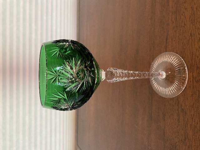 STUNNING VTG NACHTMANN Green Cut To Clear SCHLIFF Crystal Hock Wine Glass 8.25"H