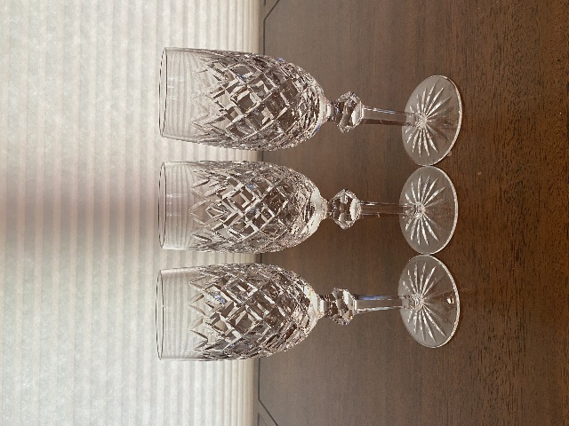 STUNNING SET(3) VTG WATERFORD Crystal POWERSCOURT Champagne Flutes 8"H SIGNED