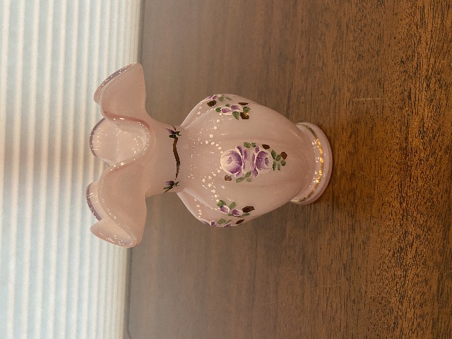FENTON 2003 CHARLETON COLLECTION Pink Opalescent Floral Vase SIGNED 5.25"H
