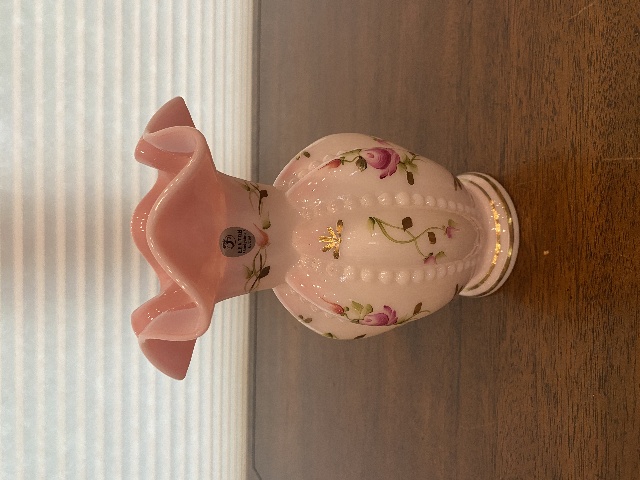 FENTON 2002 CHARLETON COLLECTION Rosaline Beaded Melon Floral Vase SIGNED 7.25"H