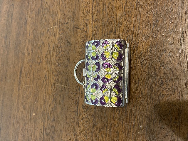 VTG JUDITH LEIBER For NEIMAN MARCUS Enameled Butterflies Keychain Pill Box 2.5"L