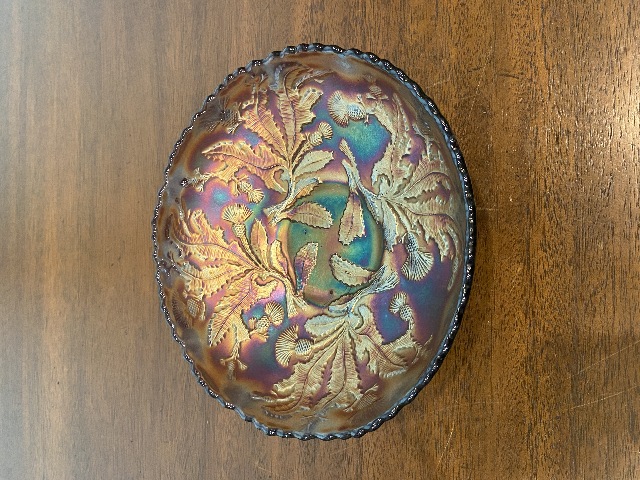 STUNNING VTG FENTON Amethyst Iridescent THISTLE Carnival Ice Cream Bowl 7.75"W