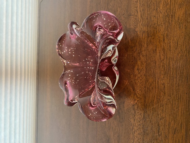 BEAUTIFUL VTG MURANO Pink & Clear Art Glass Ashtray Bowl 7.5"W ITALY