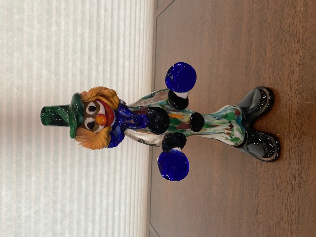 BEAUTIFUL MURANO Multicolored Glass Clown W/Green Cymbals Figurine 11.25"H ITALY