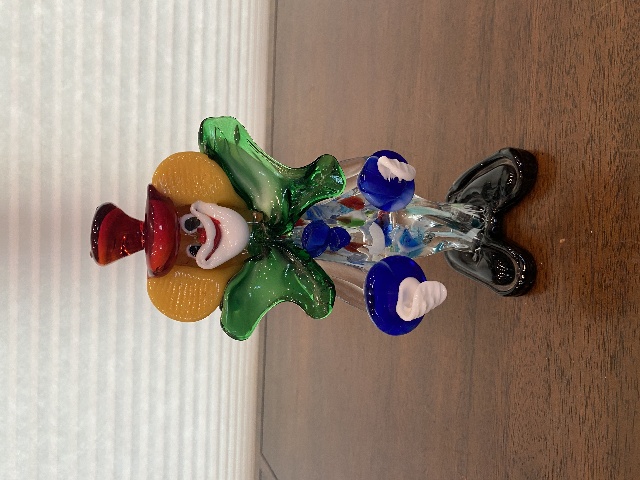 BEAUTIFUL MURANO Multicolored Glass Clown W/Green Bowtie Figurine W/LABEL 8.5"H