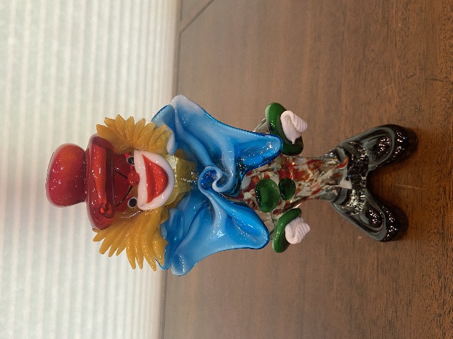 BEAUTIFUL MURANO Multicolored Glass Clown W/Blue Bowtie Figurine W/LABEL 8.5"H