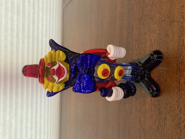 BEAUTIFUL MURANO Multicolored Glass Clown W/Blue Bowtie Figurine 7.75"H ITALY