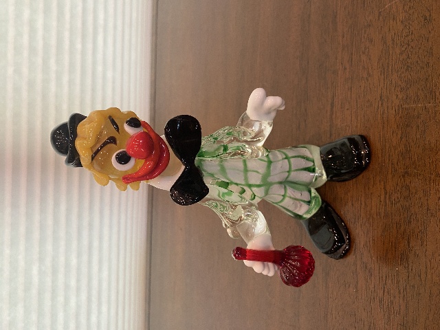 BEAUTIFUL UNIQUE MURANO Multicolored Clown W/Black Hat/Bowtie Figurine 8"H HTF