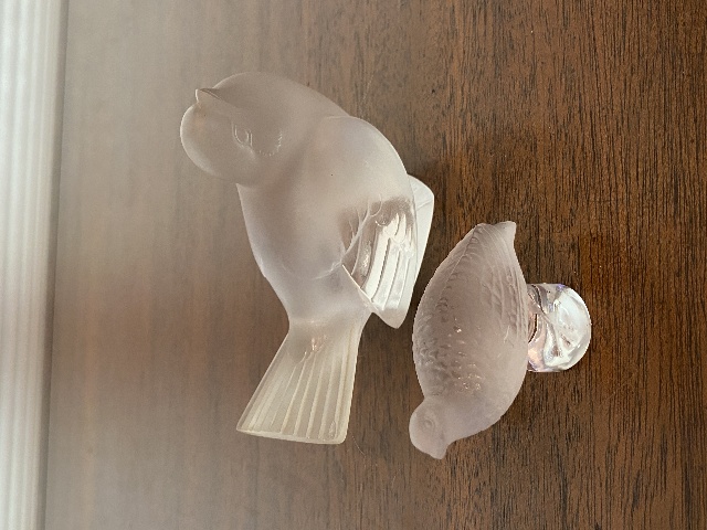 SET Of 2 LALIQUE Frosted Crystal Bird Figurines SIGNED, FRANCE (DAMAGED)