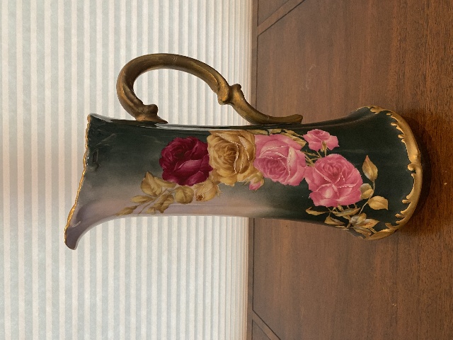 BEAUTIFUL ANTIQUE T & V LIMOGES HAND PANTED Floral Tankard Pitcher 15"H