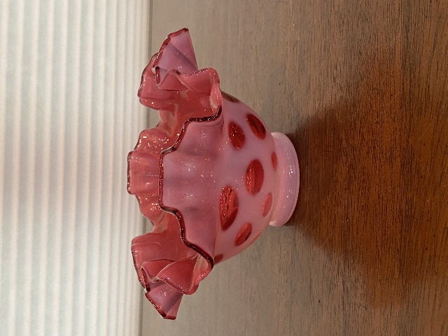 STUNNING VTG FENTON Cranberry Opalescent COIN DOT Art Glass Bowl 6.5"W