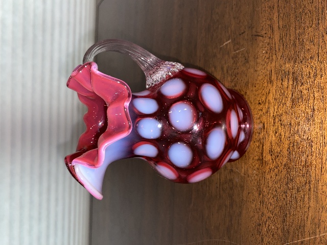 STUNNING VTG FENTON Cranberry Opalescent COIN SPOT Small Art Glass Pitcher 5.25"
