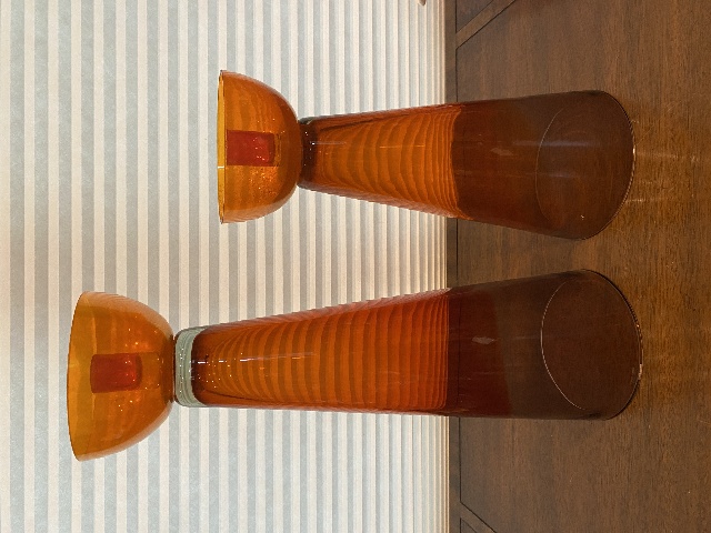 STUNNING PAIR Of Orange/Red EVOLUTION By WATERFORD Glass CandleSticks 18"H, 14"H