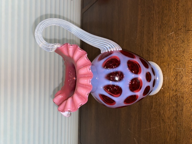 50TH ANNIVERSARY FENTON Cranberry Opalescent COIN DOT Pitcher 10"H SIGNED