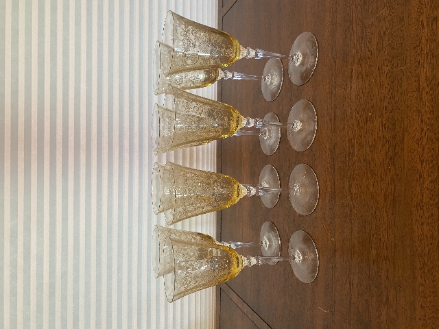 STUNNING SET 8 Fostoria VERSAILLES TOPAZ Etched Water Goblets 8.25" DISCONTINUED
