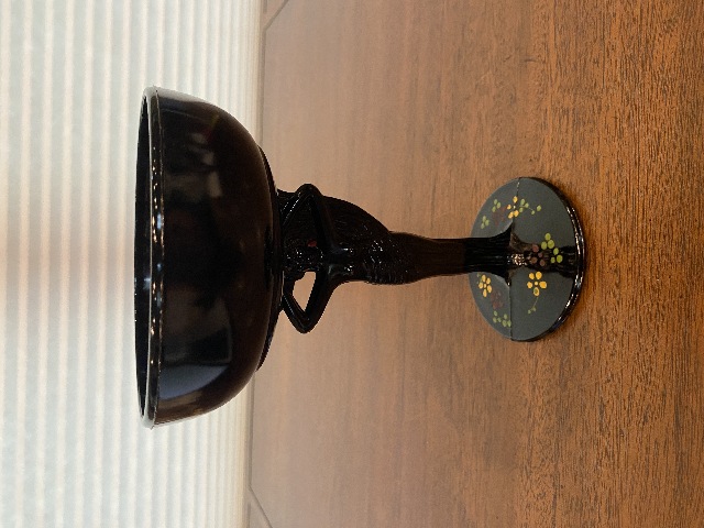 BEAUTIFUL VTG L.E. Smith Black Amethyst Nude Draped Woman Floral Compote 7.25"H