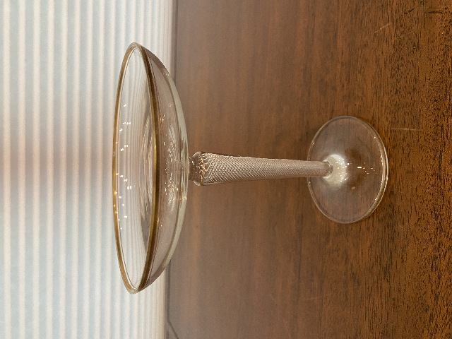 BEAUTIFUL VTG Clear W/Gold Trim Air Twist Stem Glass Compote 6.5"H