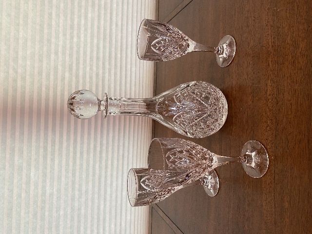 STUNNING VTG Godinger DUBLIN Pattern Crystal Decanter + 3 Red Wine Glasses SET 4