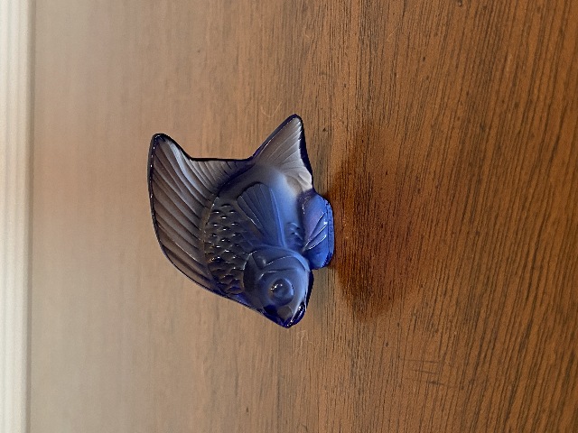 GORGEOUS VTG LALIQUE Crystal Cobalt Blue Fish Paperweight SIGNED 2"L FRANCE