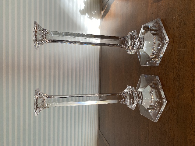 STUNNING PAIR Of VTG VAL ST LAMBERT Crystal ELYSEE Candlesticks SIGNED 10.75"H