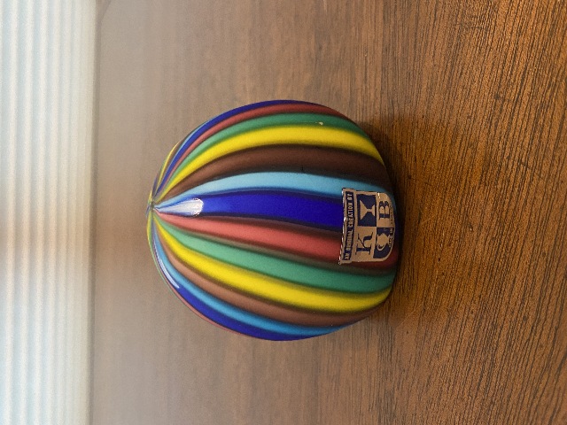 STUNNING VTG Koscherak Bros Rainbow Satin Glass Paperweight W/LABEL 3"H ITALY