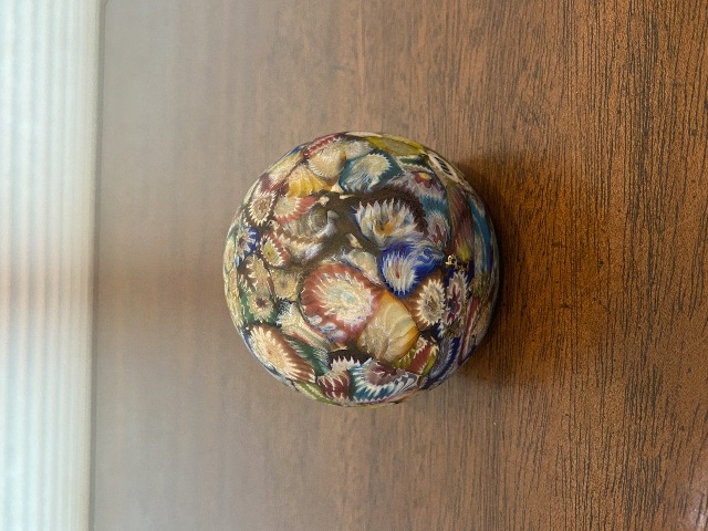 STUNNING VTG Multicolored MILLEFIORI Satin Glass Paperweight 2.5"H ITALY 1887