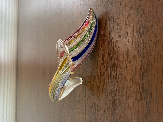 STUNNING VTG MURANO Multicolored LATTICINO Art Glass Slipper W/Gold Specs 5.5"L
