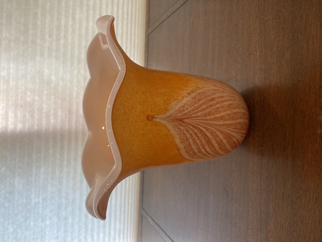 STUNNING LARGE Orange & White PULLED FEATHER Art Glass Vase 10.75"H