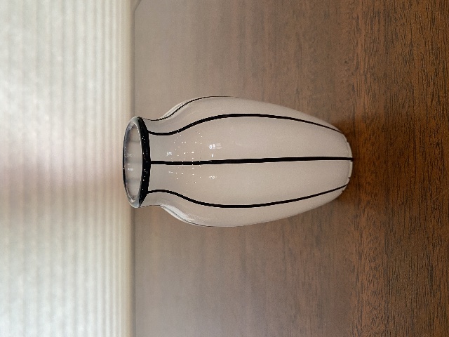 BEAUTIFUL VINTAGE LOETZ Small White W/Black Stripes Art Glass Vase 5"H