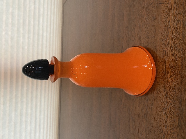 STUNNING VTG LOETZ Orange & Black Tango Glass Perfume Bottle W/STOPPER 6.75"H