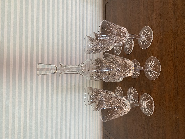 BEAUTIFUL WATERFORD Crystal LISMORE Decanter 13" + 8 Claret Wine Glasses SET(9)