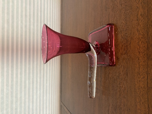 STUNNING VTG Cranberry Crystal Art Glass Cornucopia Vase 7"H CZECHOSLOVAKIA