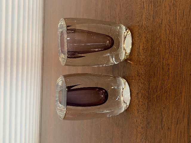 PAIR Of Small Sommerso Modern Crystal Art Glass Vases 3.5"H