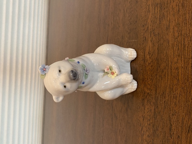 VTG LLADRO Polar Bear W/Applied Flowers Glossy Porcelain Figurine #6355 5" SPAIN