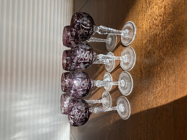 SET(8) VTG NACHTMANN Amethyst Cut To Clear TRAUBE Crystal Sherry Glasses 5.5"H