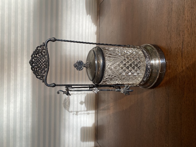 ANTIQUE MFG CO. Silver Plated Pickle Castor Set W/Tongs 11"H