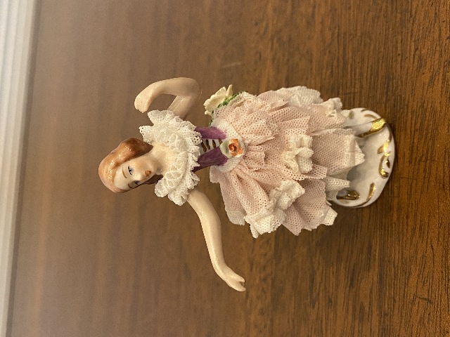 ANTIQUE DRESDEN Floral Laced Dress Dancing Ballerina Porcelain Figurine 3.75"H