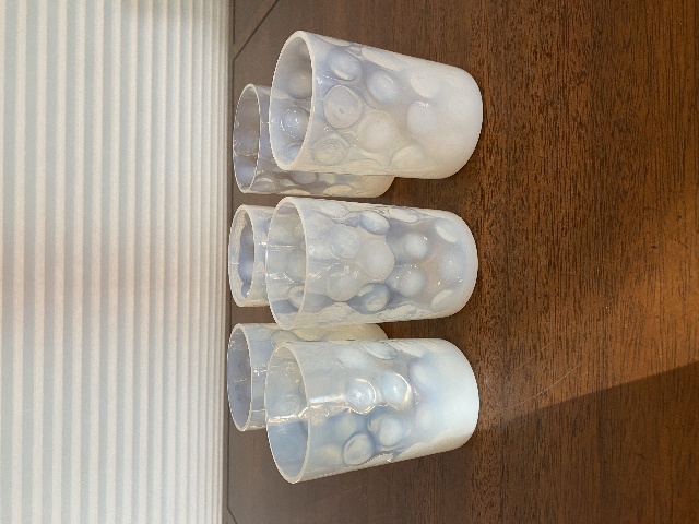 STUNNING SET(6) VINTAGE Blue Opalescent COIN DOT Glass Tumblers 4"H