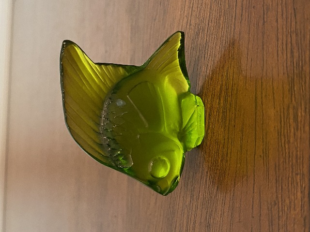 GORGEOUS Small LALIQUE Crystal Green/Yellow Fish Paperweight 2"L FRANCE