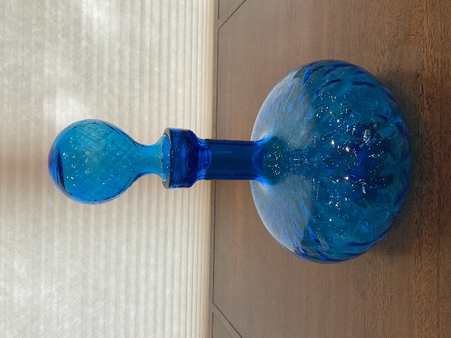 STUNNING VTG MCM Blue Empoli DIAMOND QUILTED Genie Bottle W/Stopper 12.25" ITALY