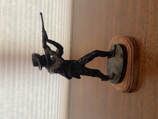 VTG Bronze/Cast Iron Rough Rider Cowboy/Soldier Sculpture W/Wooden Base 8.5"H