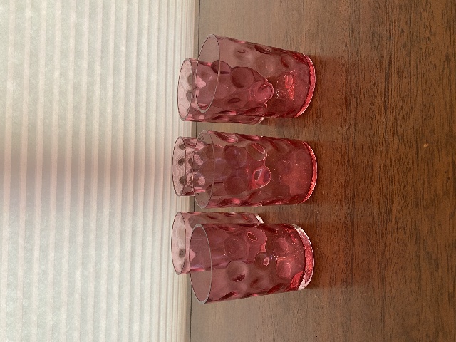 BEAUTIFUL SET(6) VTG Cranberry Inverted Thumbprint Glass Tumblers 3 7/8"H