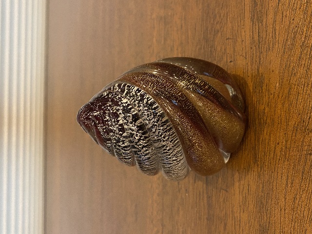 STUNNING VTG MURANO Spiral/Swirl Art Glass Paperweight W/Gold/Silver Specs 3.5"H