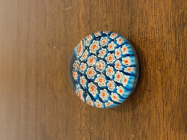 BEAUTIFUL VTG Red, White & Blue MILLEFIORI Art Glass Paperweight 2.25"W