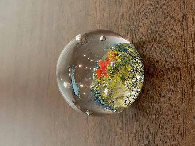 BEAUTIFUL Multicolored Underwater Sea Life Art Glass Paperweight 2"W